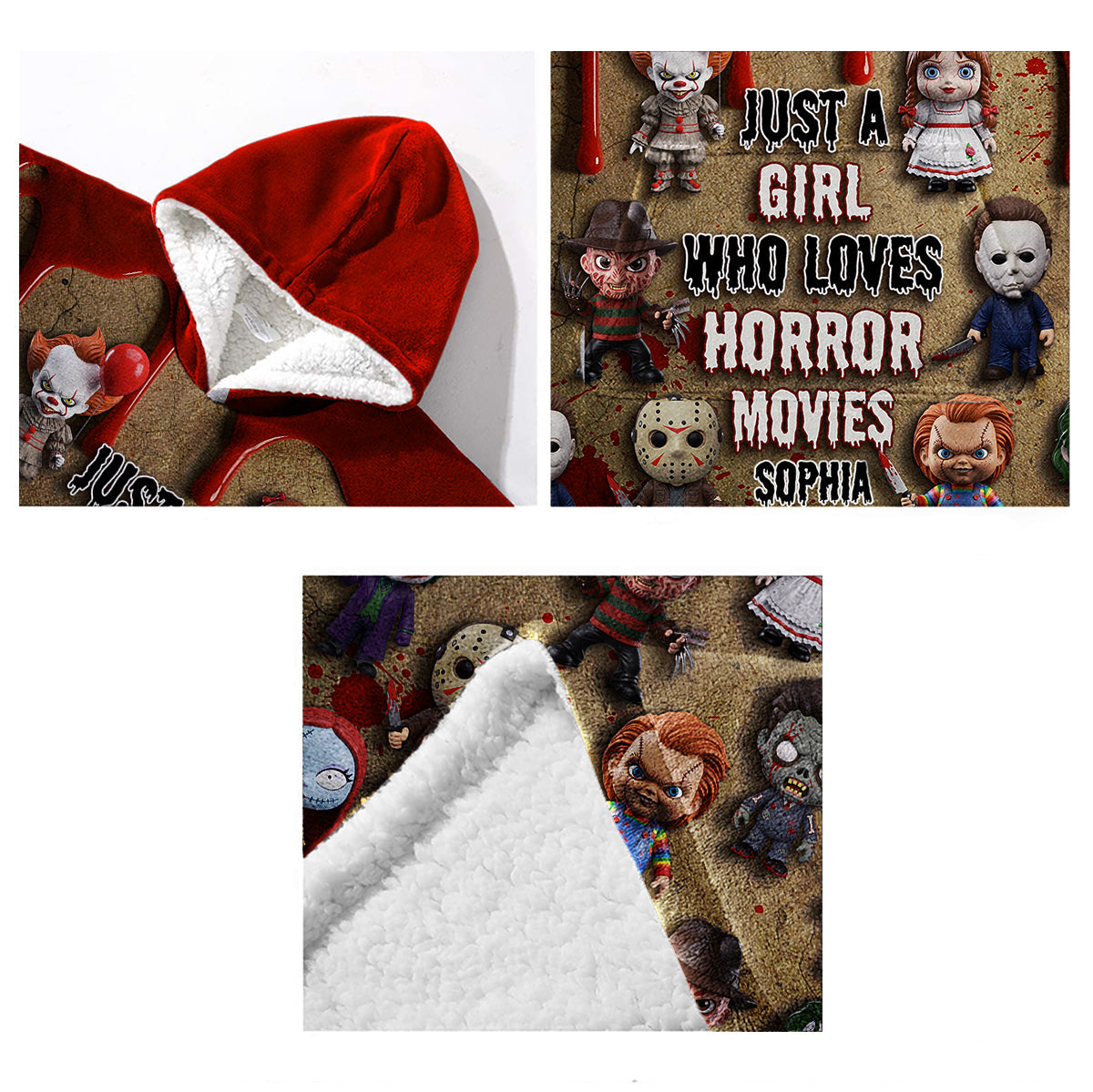 Just A Girl Who Loves Horror Movies - Personalized Blanket Hoodie