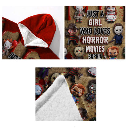 Just A Girl Who Loves Horror Movies - Personalized Blanket Hoodie