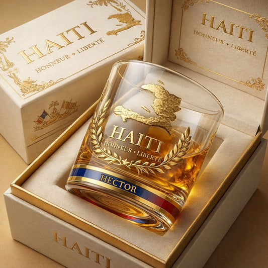 Haiti Coat Of Arms - Personalized Expats Whiskey Decanter Set