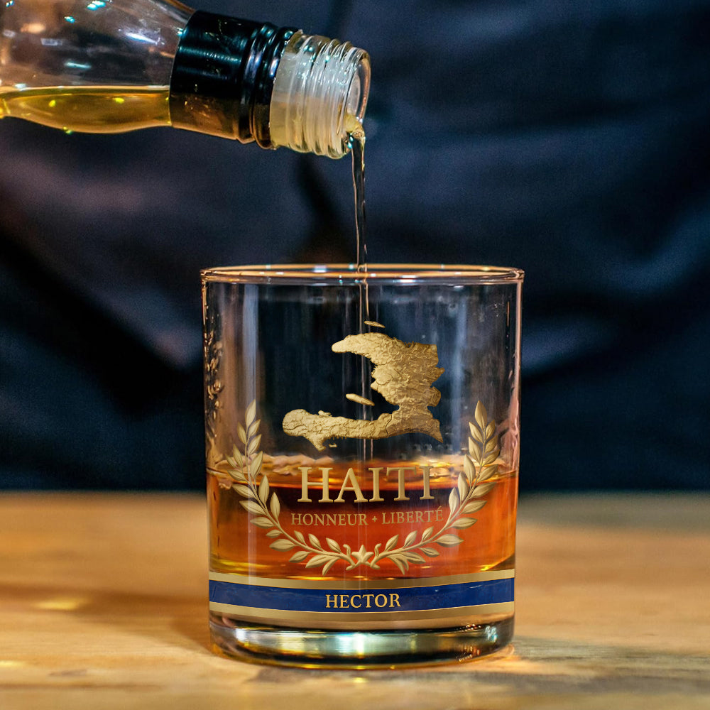 Haiti Coat Of Arms - Personalized Expats Whiskey Decanter Set