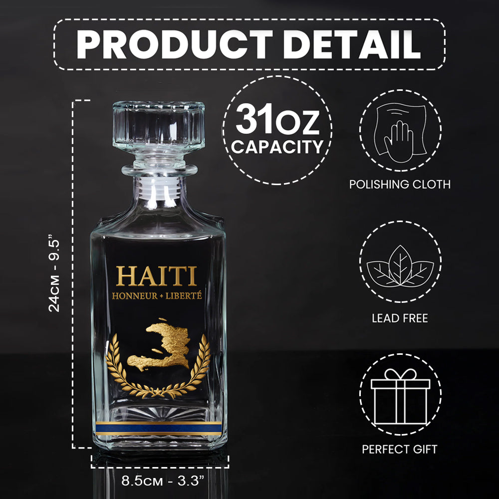 Haiti Coat Of Arms - Personalized Expats Whiskey Decanter Set