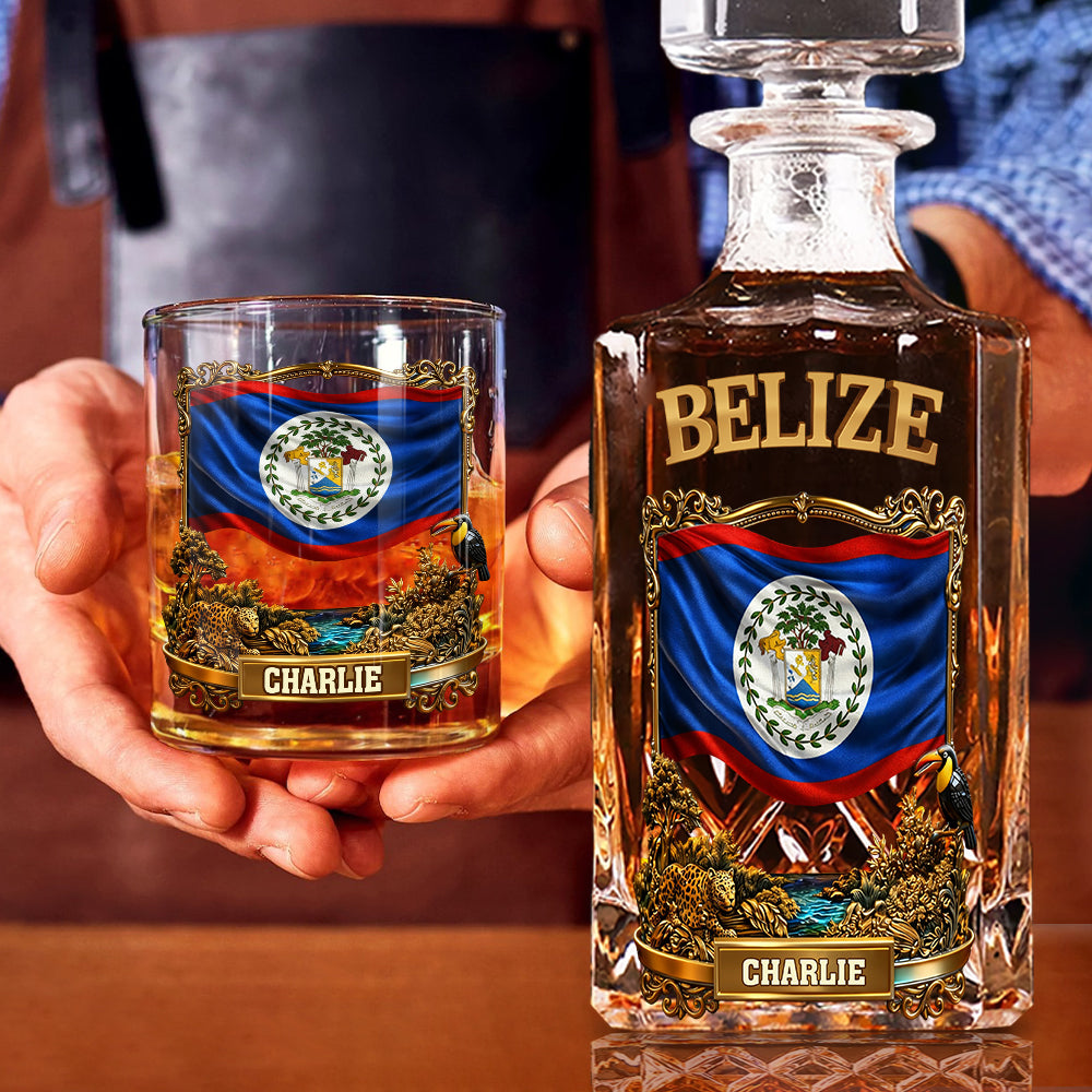 Proud Belize - Personalized Expats Whiskey Decanter Set