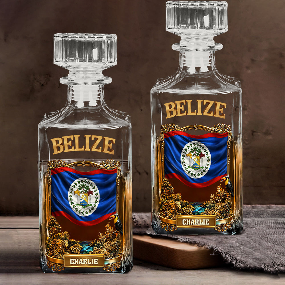 Proud Belize - Personalized Expats Whiskey Decanter Set
