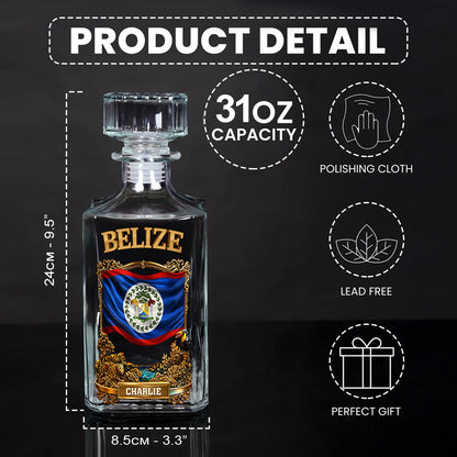 Proud Belize - Personalized Expats Whiskey Decanter Set