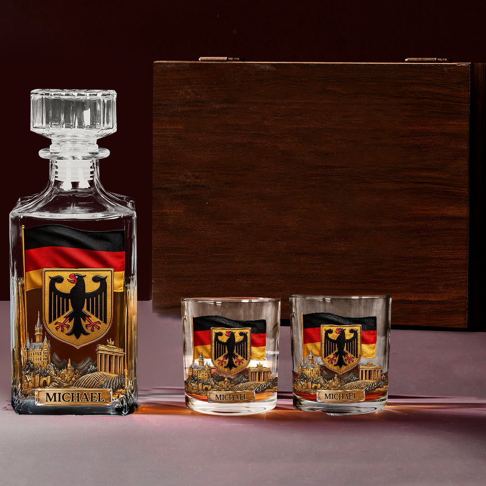 Gift For German - Personalized Expats Whiskey Decanter Set