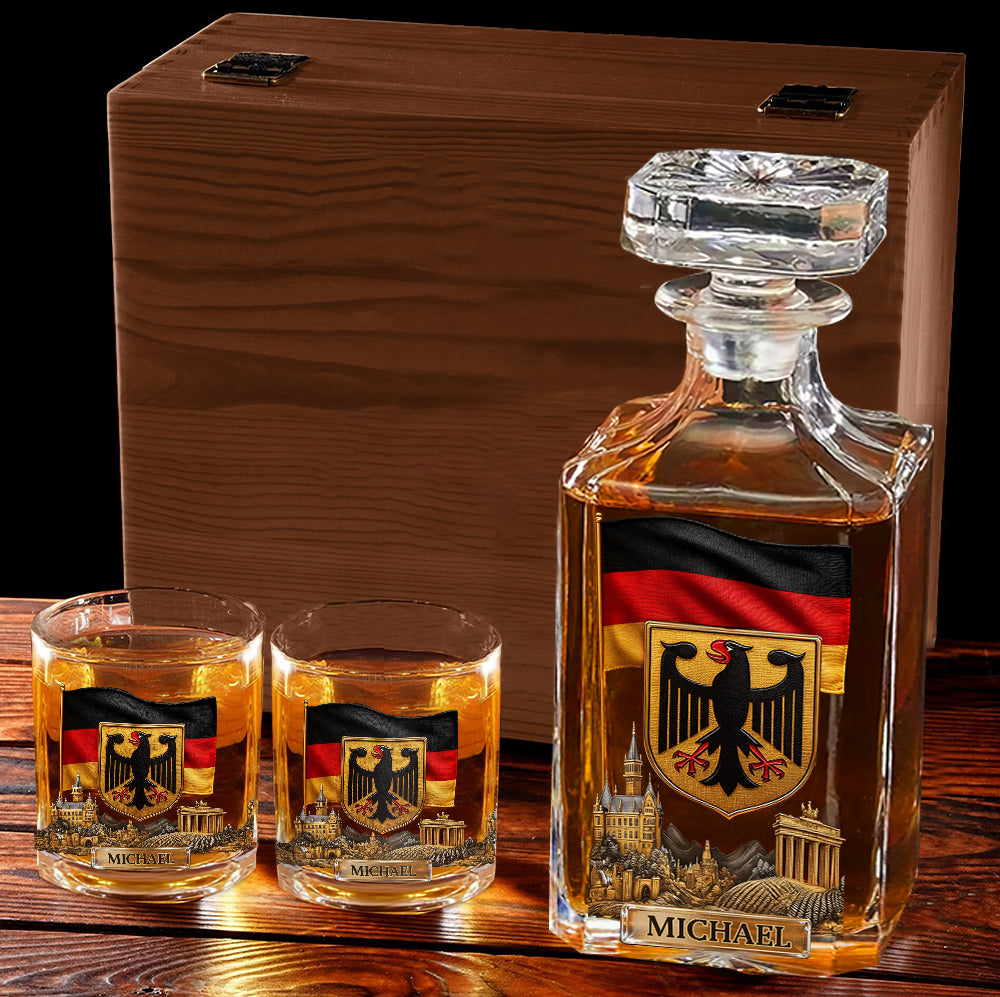 Gift For German - Personalized Expats Whiskey Decanter Set