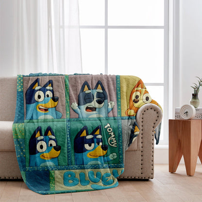 Blue Dog Cartoon - Personalized Blue Dog Blanket