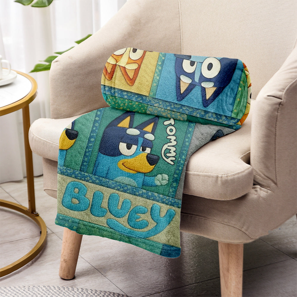 Blue Dog Cartoon - Personalized Blue Dog Blanket