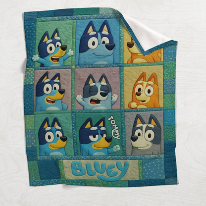 Blue Dog Cartoon - Personalized Blue Dog Blanket