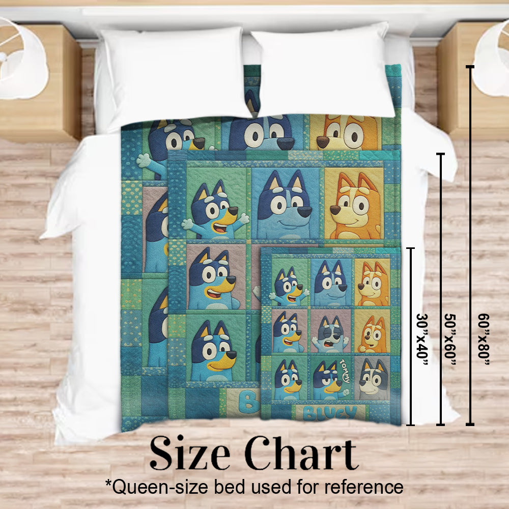 Blue Dog Cartoon - Personalized Blue Dog Blanket