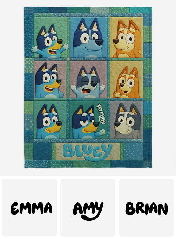 Blue Dog Cartoon - Personalized Blue Dog Blanket