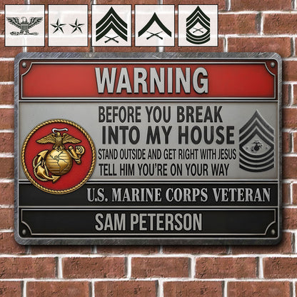 Warning - Personalized Veteran Rectangle Metal Sign