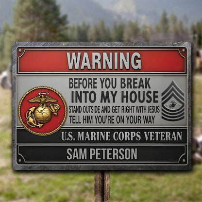 Warning - Personalized Veteran Rectangle Metal Sign