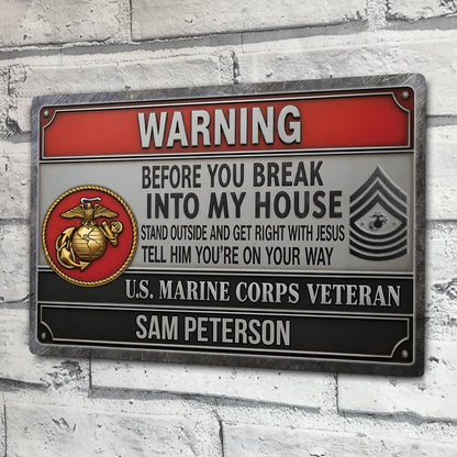 Warning - Personalized Veteran Rectangle Metal Sign
