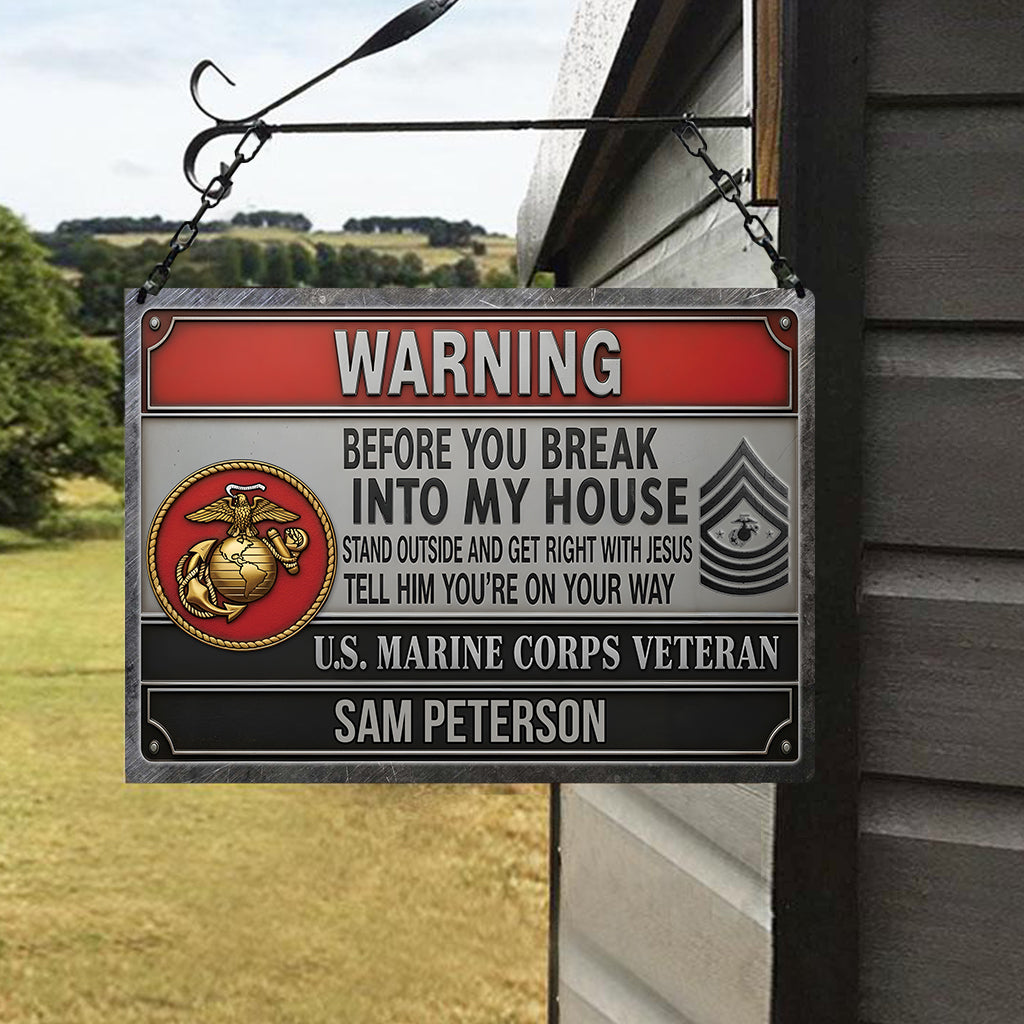 Warning - Personalized Veteran Rectangle Metal Sign