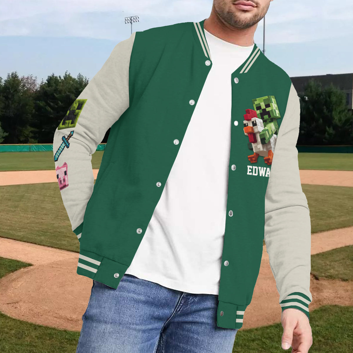 Chicken Jockey - Personalized Block World Varsity Jacket