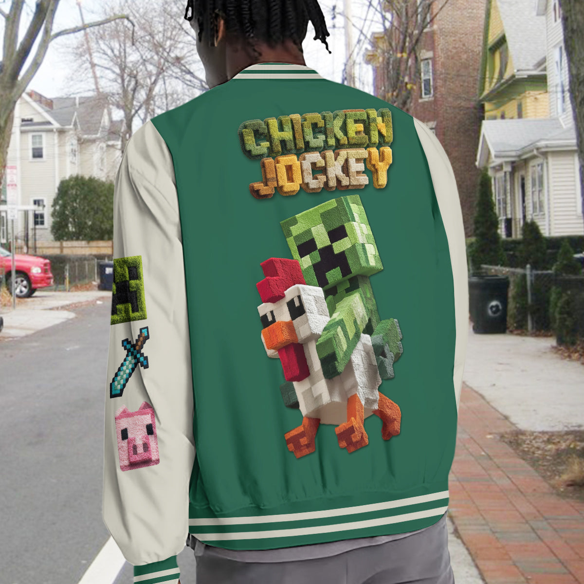 Chicken Jockey - Personalized Block World Varsity Jacket