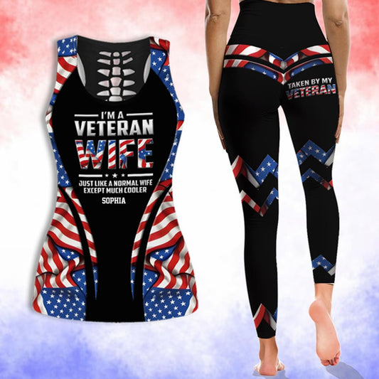 Veteran Wife - Personalized Veteran Hollow Tank Top and Leggings