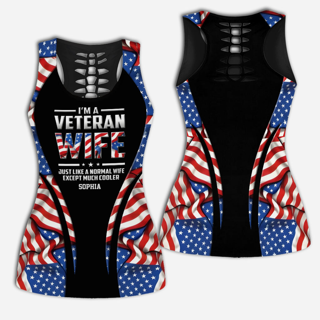 Veteran Wife - Personalized Veteran Hollow Tank Top and Leggings