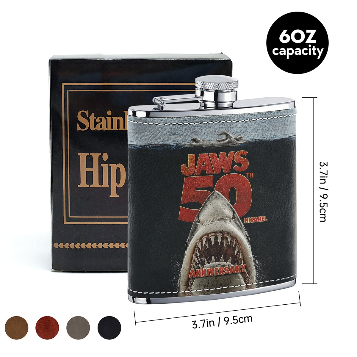50th Anniversary Scary Shark - Personalized Hip Flask
