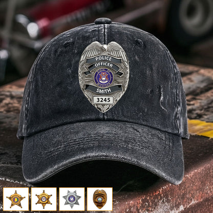 Serve And Protect - Personalized Police Officer Washed Denim Cap