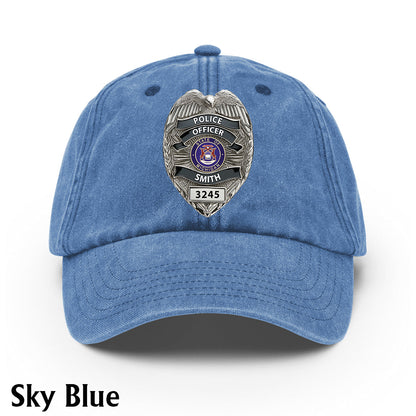 Serve And Protect - Personalized Police Officer Washed Denim Cap