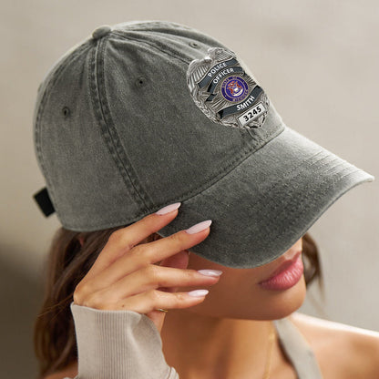 Serve And Protect - Personalized Police Officer Washed Denim Cap