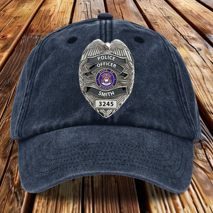 Serve And Protect - Personalized Police Officer Washed Denim Cap
