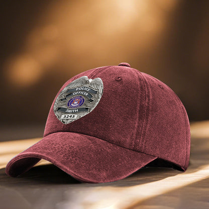 Serve And Protect - Personalized Police Officer Washed Denim Cap
