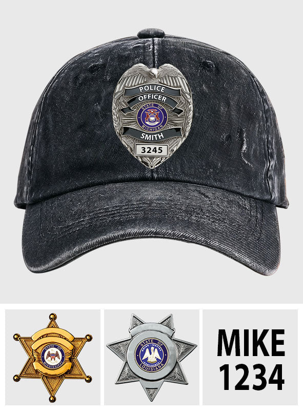 Serve And Protect - Personalized Police Officer Washed Denim Cap