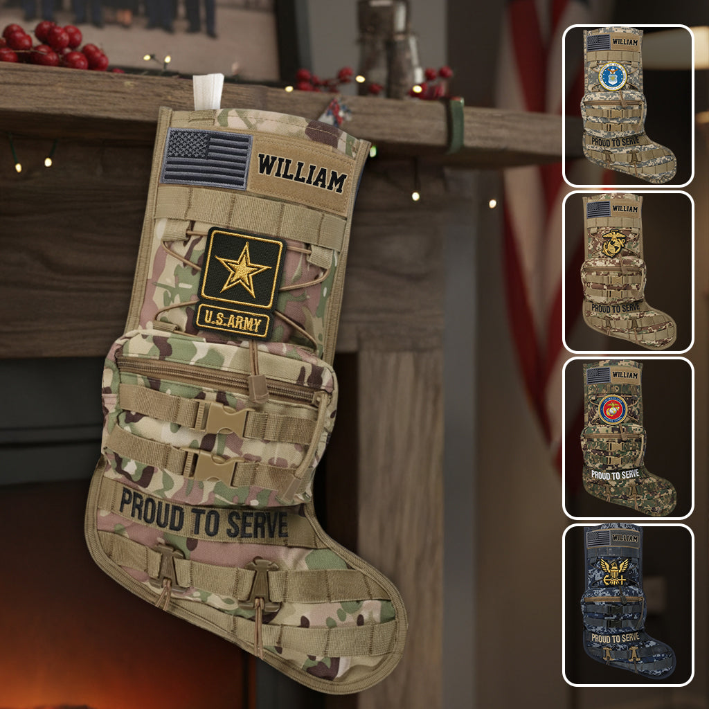 Proud To Serve - Personalized Veteran Shaped Christmas Stocking