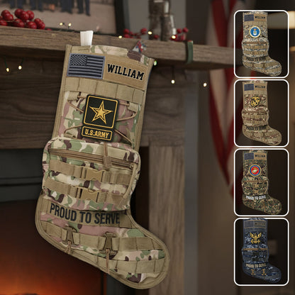 Proud To Serve - Personalized Veteran Shaped Christmas Stocking