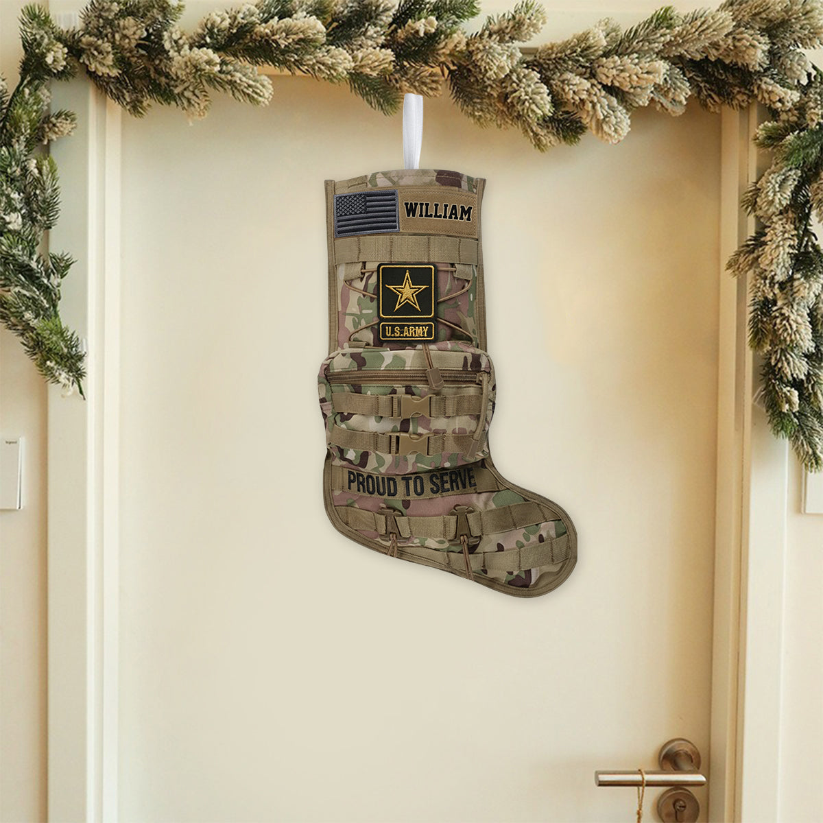 Proud To Serve - Personalized Veteran Shaped Christmas Stocking