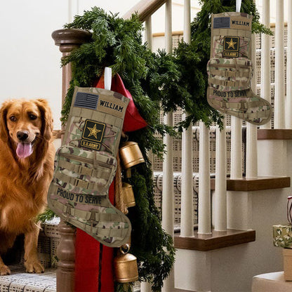 Proud To Serve - Personalized Veteran Shaped Christmas Stocking