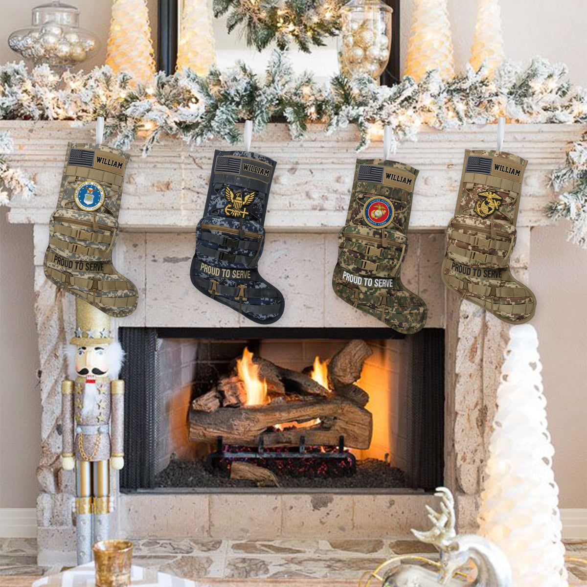 Proud To Serve - Personalized Veteran Shaped Christmas Stocking