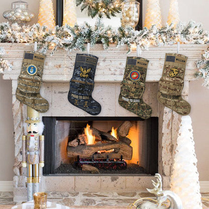 Proud To Serve - Personalized Veteran Shaped Christmas Stocking