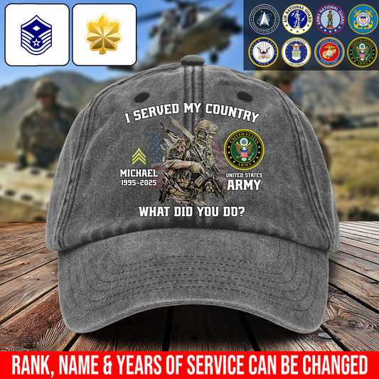 I Served My Country - Personalized Veteran Washed Denim Cap