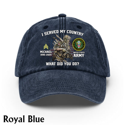 I Served My Country - Personalized Veteran Washed Denim Cap