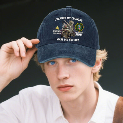 I Served My Country - Personalized Veteran Washed Denim Cap