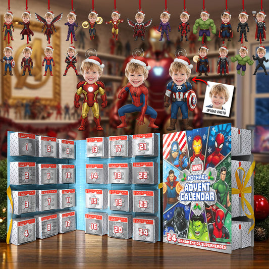 Christmas Gift For Hero's Fan - Personalized Superhero Folded Advent Calendar With Ornaments