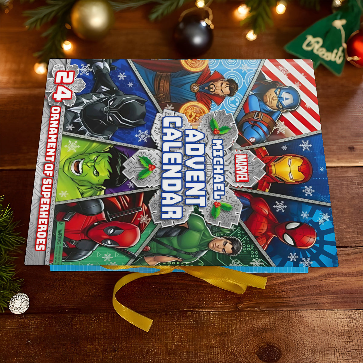 Christmas Gift For Hero's Fan - Personalized Superhero Folded Advent Calendar With Ornaments