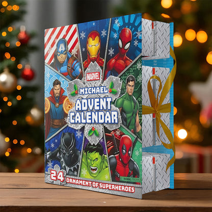 Christmas Gift For Hero's Fan - Personalized Superhero Folded Advent Calendar With Ornaments