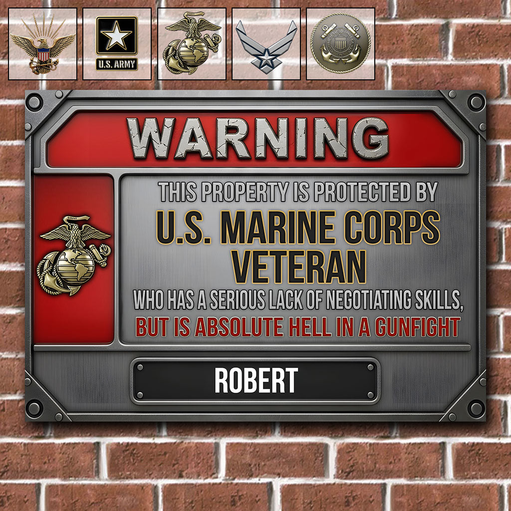Warning - Personalized Veteran Rectangle Metal Sign