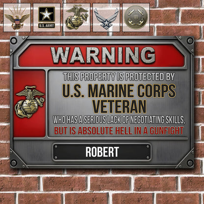 Warning - Personalized Veteran Rectangle Metal Sign