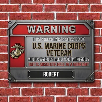 Warning - Personalized Veteran Rectangle Metal Sign