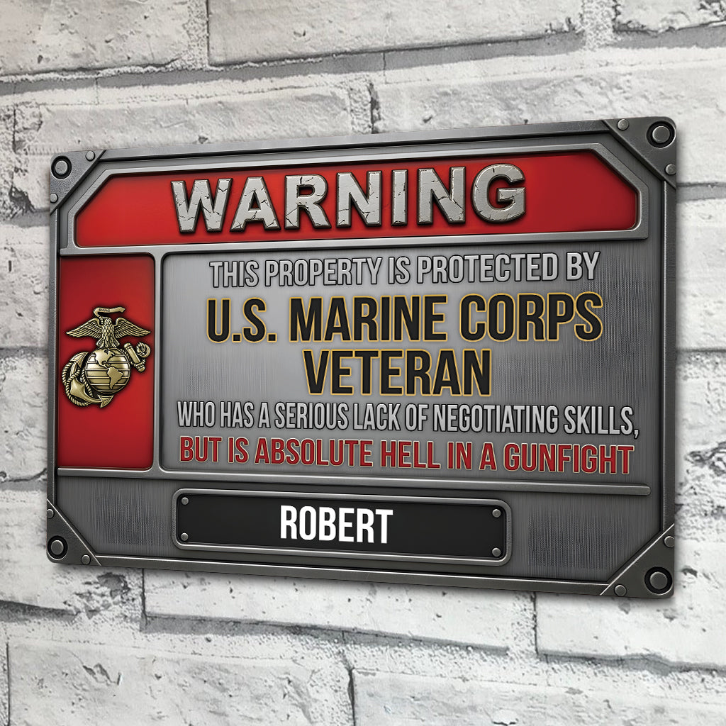 Warning - Personalized Veteran Rectangle Metal Sign