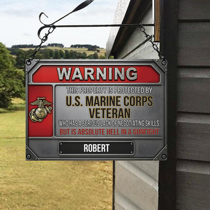 Warning - Personalized Veteran Rectangle Metal Sign