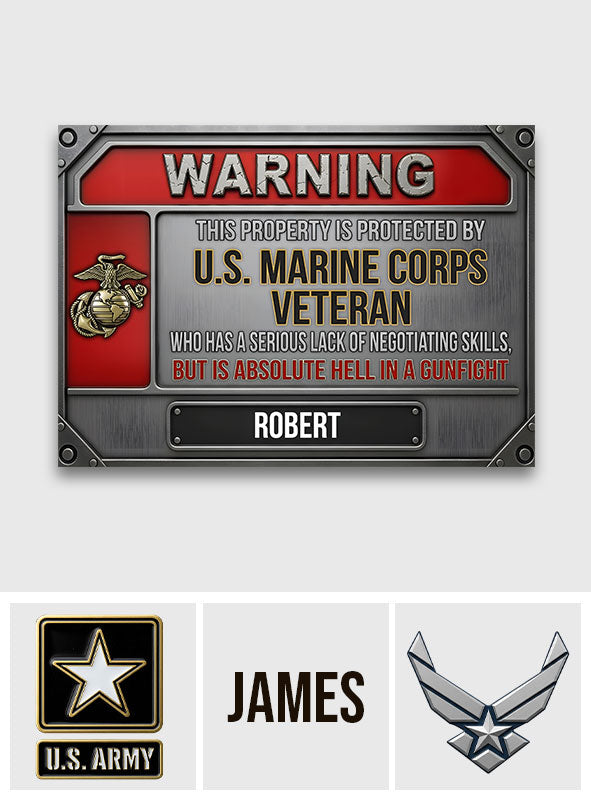 Warning - Personalized Veteran Rectangle Metal Sign