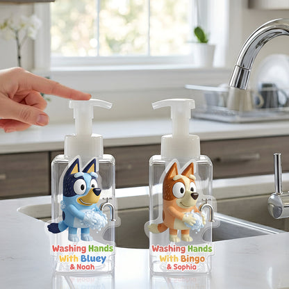 Bathroom Blue Puppy Set Soap Dispenser & Toothbrush Holder - Personalized Bluey Acrylic Pot & Pump Dispenser