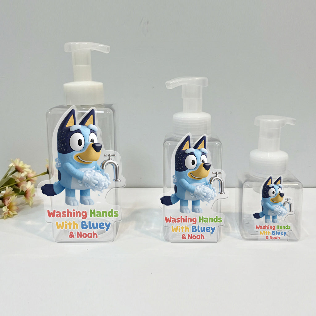Bathroom Blue Puppy Set Soap Dispenser & Toothbrush Holder - Personalized Bluey Acrylic Pot & Pump Dispenser